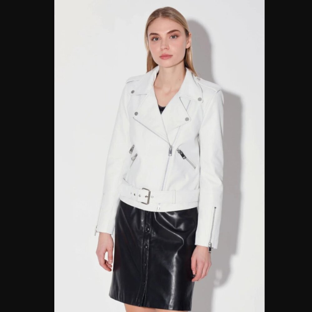 Walter Baker Allison White Leather Moto Jacket S